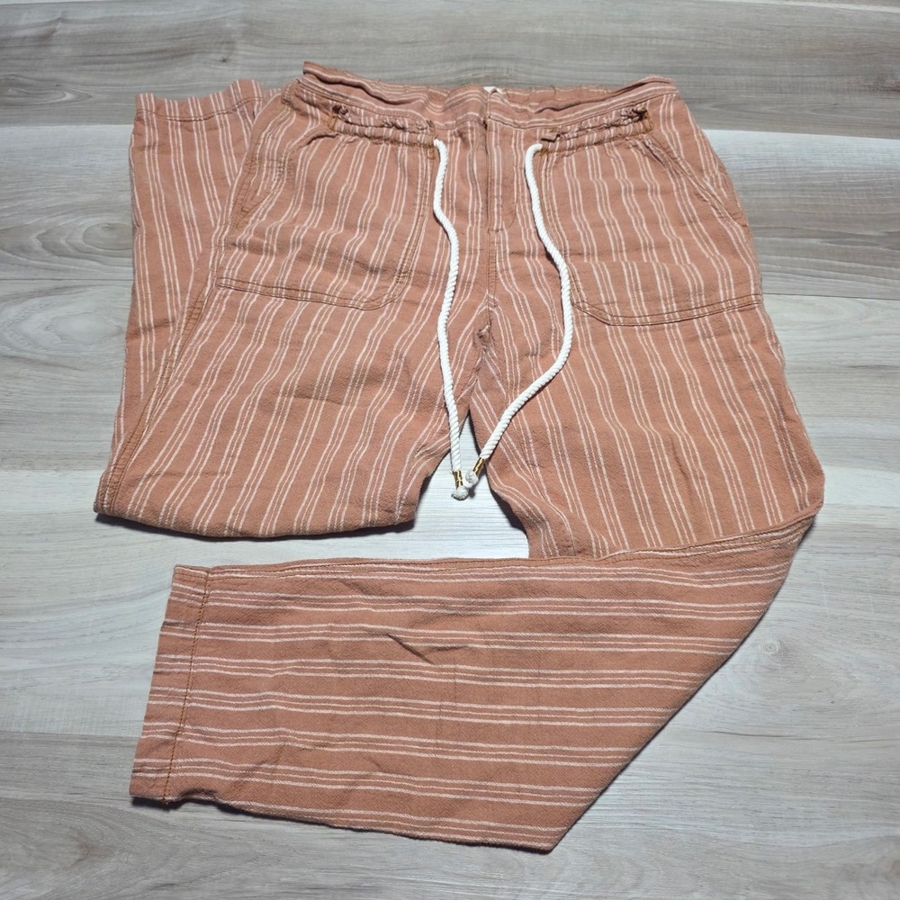 Anthropologie Linen Blend Jogger Pants Womens XS Pink Striped Beach‎ Casual Boho